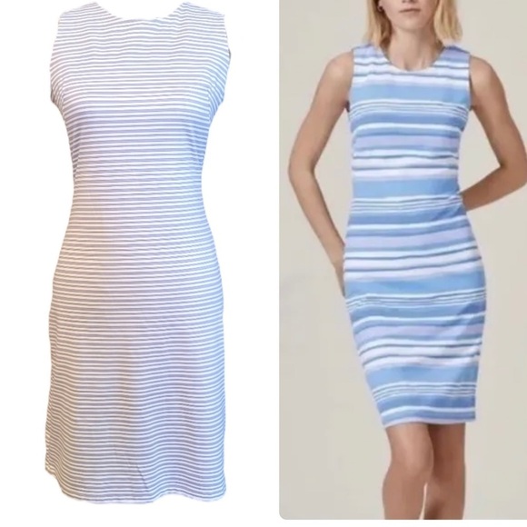 J. McLaughlin Sophia Dress Stripes White Gray Black Medium - Picture 3 of 10